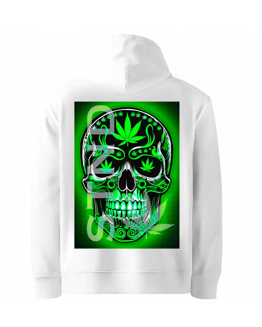 STND Skull Leaf Hoodie by GrizzlySlapz | Trippy Herbal Skull Design | Adults Unisex S–XXL | Black or White