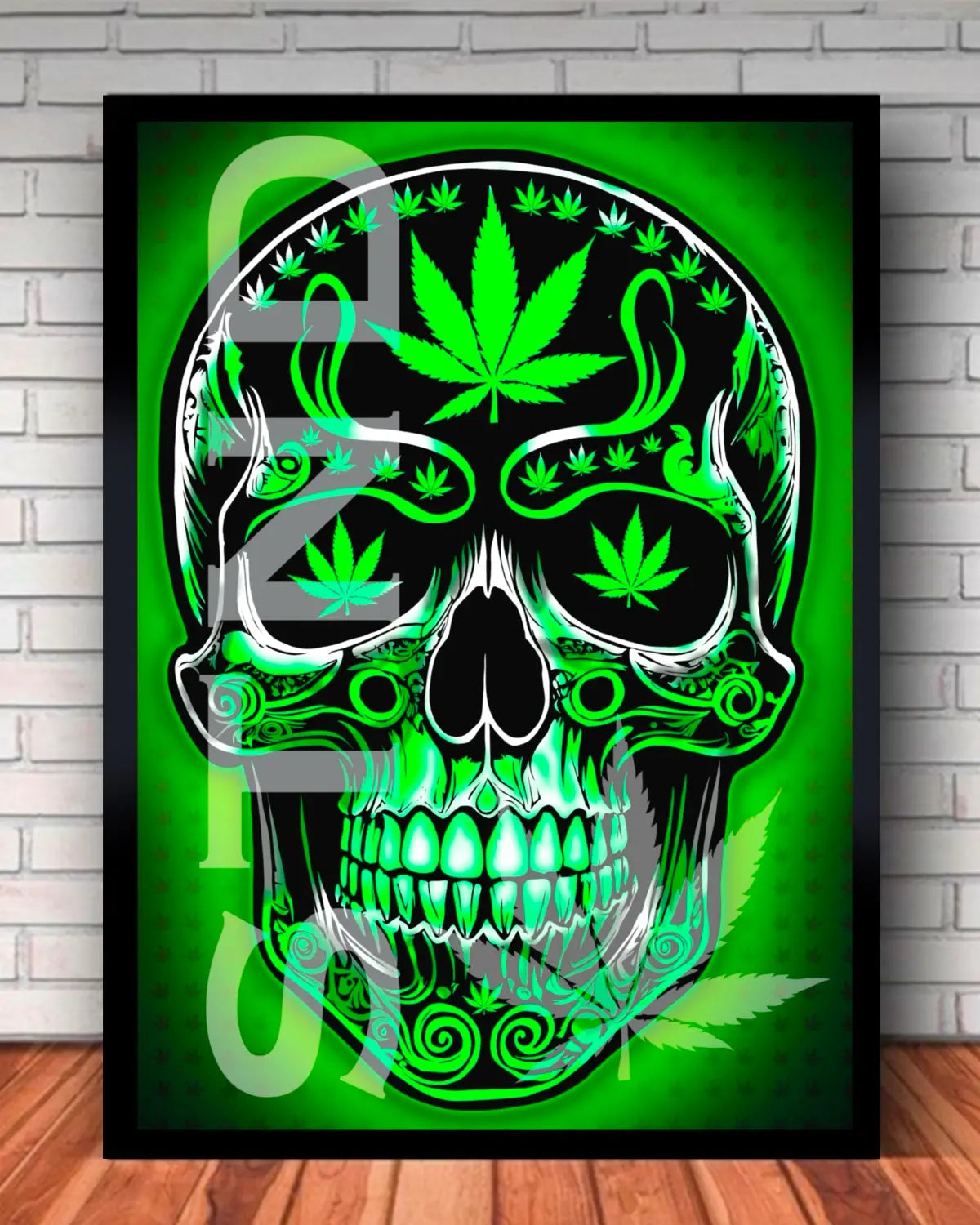 STND Skull Leaf Canvas (24x36”) | Large Trippy Herbal Art Print by GrizzlySlapz | Premium Framed Canvas