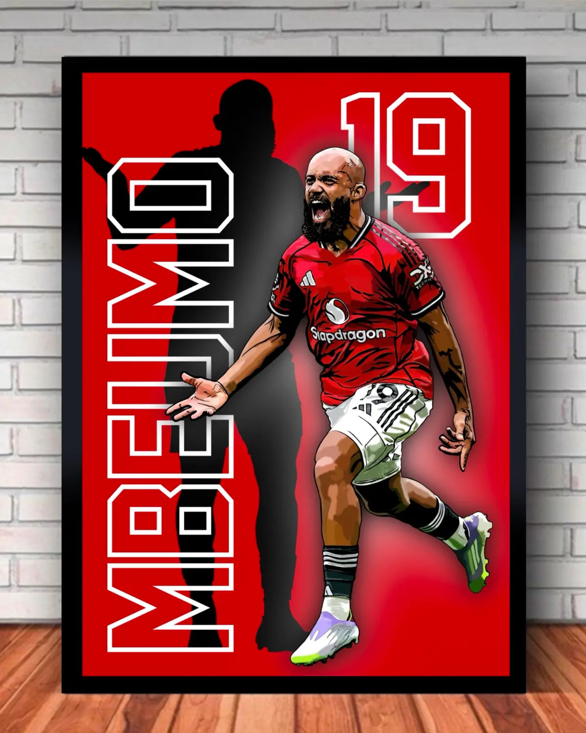 Bryan Mbeumo Manchester United 24x36 Framed Canvas – Goal Celebration XL Wall Art by GrizzlyGFX