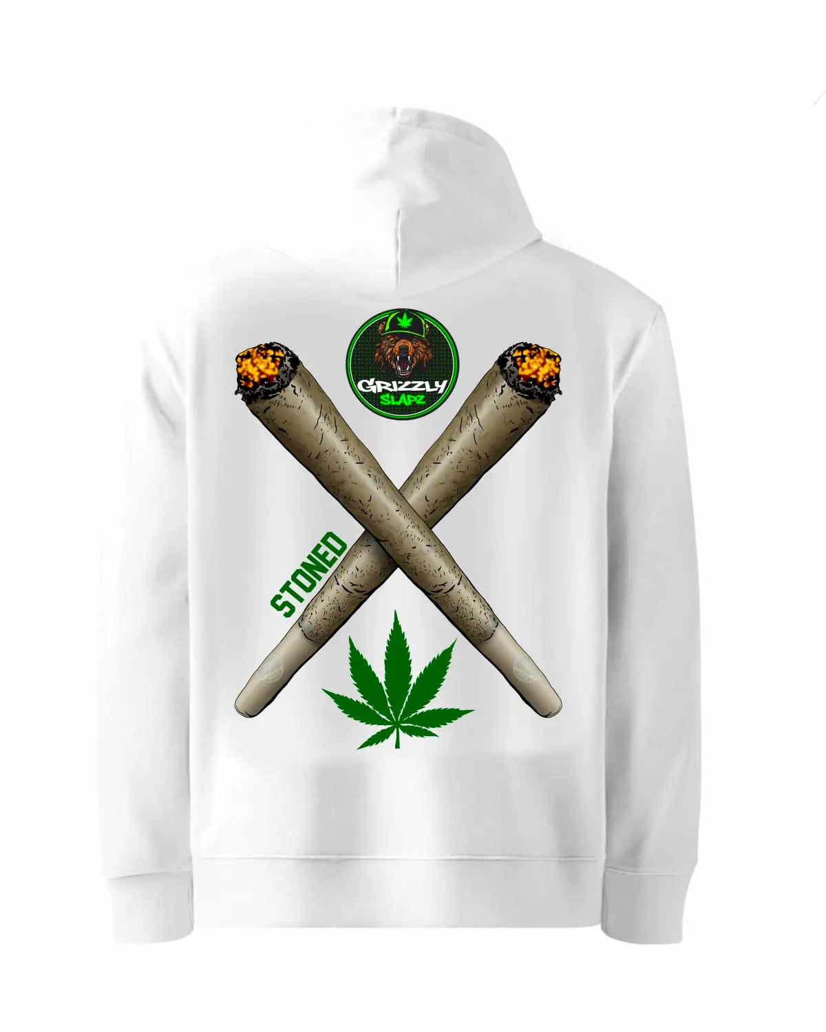 GrizzlySlapz “Stoned” Spliff Cross & Logo Hoodie (Black or White | S–XXL | Adults Unisex)