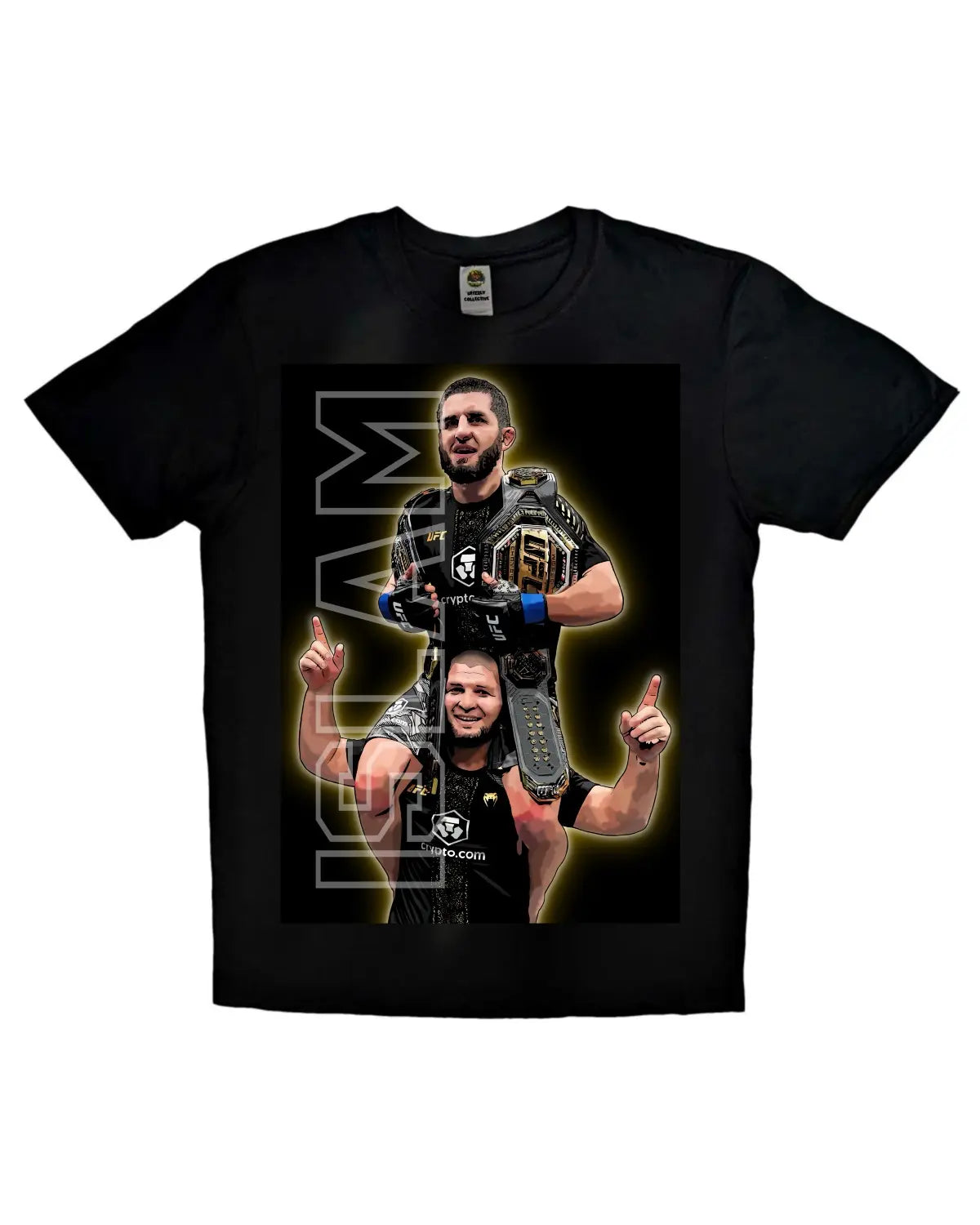 Islam Makhachev Double Champ T-Shirt – UFC 322 Madison Square Garden Victory Tribute | Two-Division Champion Tee by GrizzlyGFX (Black or White, Unisex)