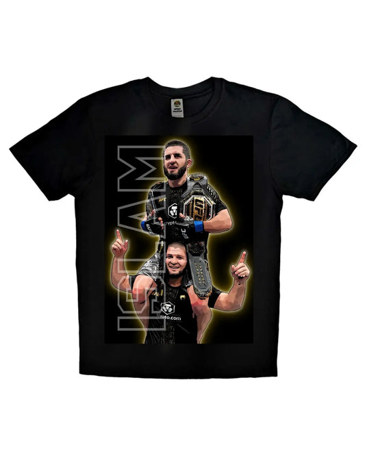 Islam Makhachev Double Champ T-Shirt – UFC 322 Madison Square Garden Victory Tribute | Two-Division Champion Tee by GrizzlyGFX (Black or White, Unisex)