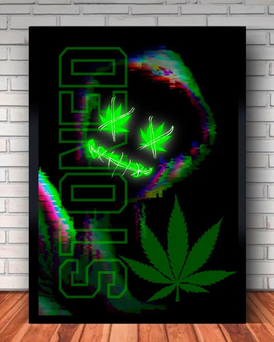 Stoned Glitch Mask Hooded Stoner Art – 8x10” Black Framed Canvas by GrizzlySlapz
