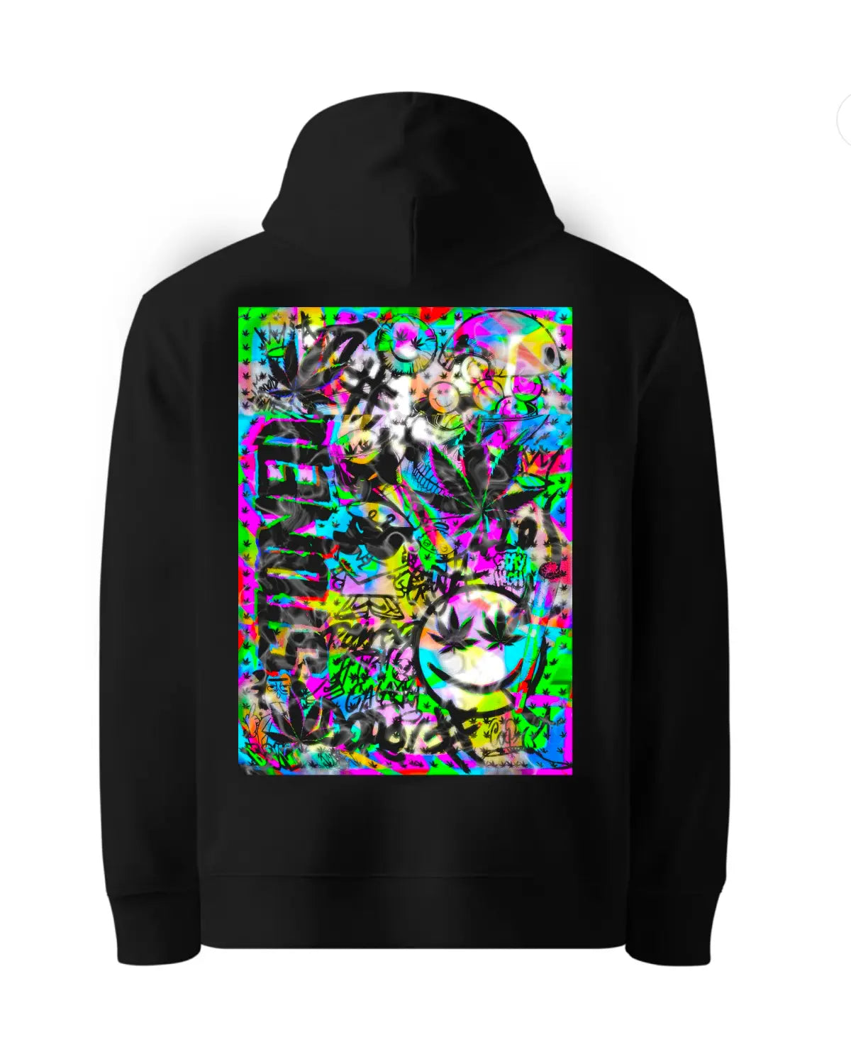 STONED Trippy Weed Design Hoodie – Psychedelic Cannabis Artwork by GrizzlySlapz (Black or White, S–XXL, Unisex Adults)