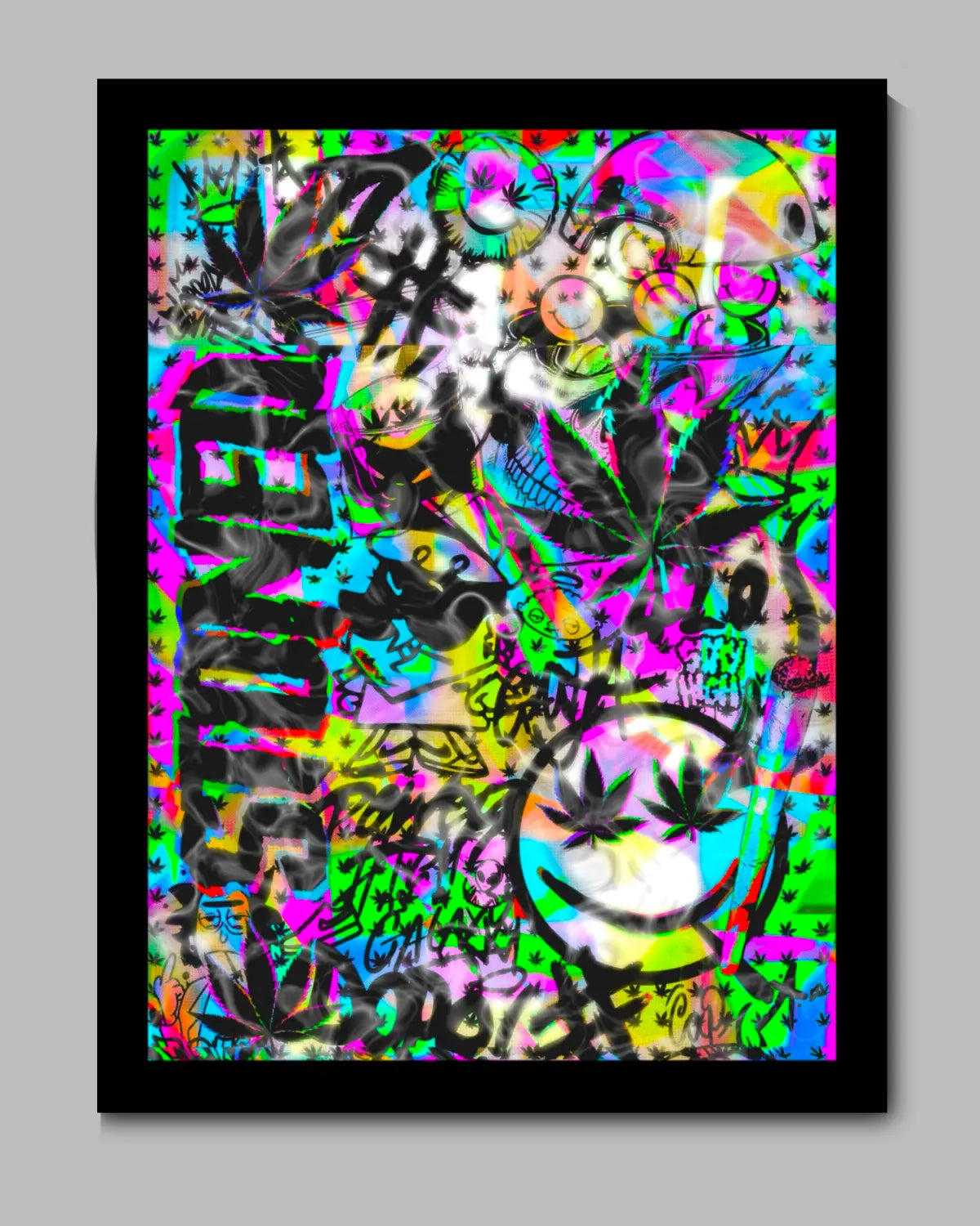 STONED – Trippy Psychedelic Weed Art | Small 8x10” Black Framed Canvas by GrizzlySlapz