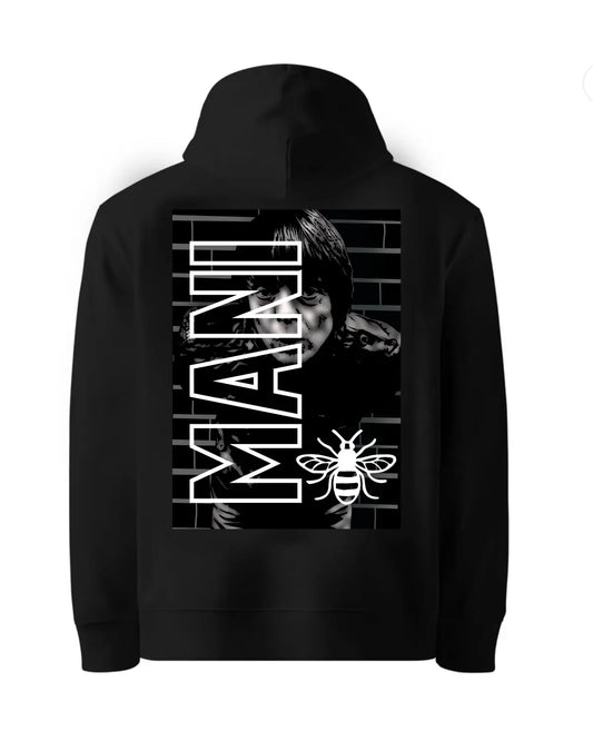RIP Mani Tribute Hoodie – Stone Roses & Primal Scream Legend | Manchester Music Icon | GrizzlyGFX Unisex Hoodie (S–XXL, Black or White)