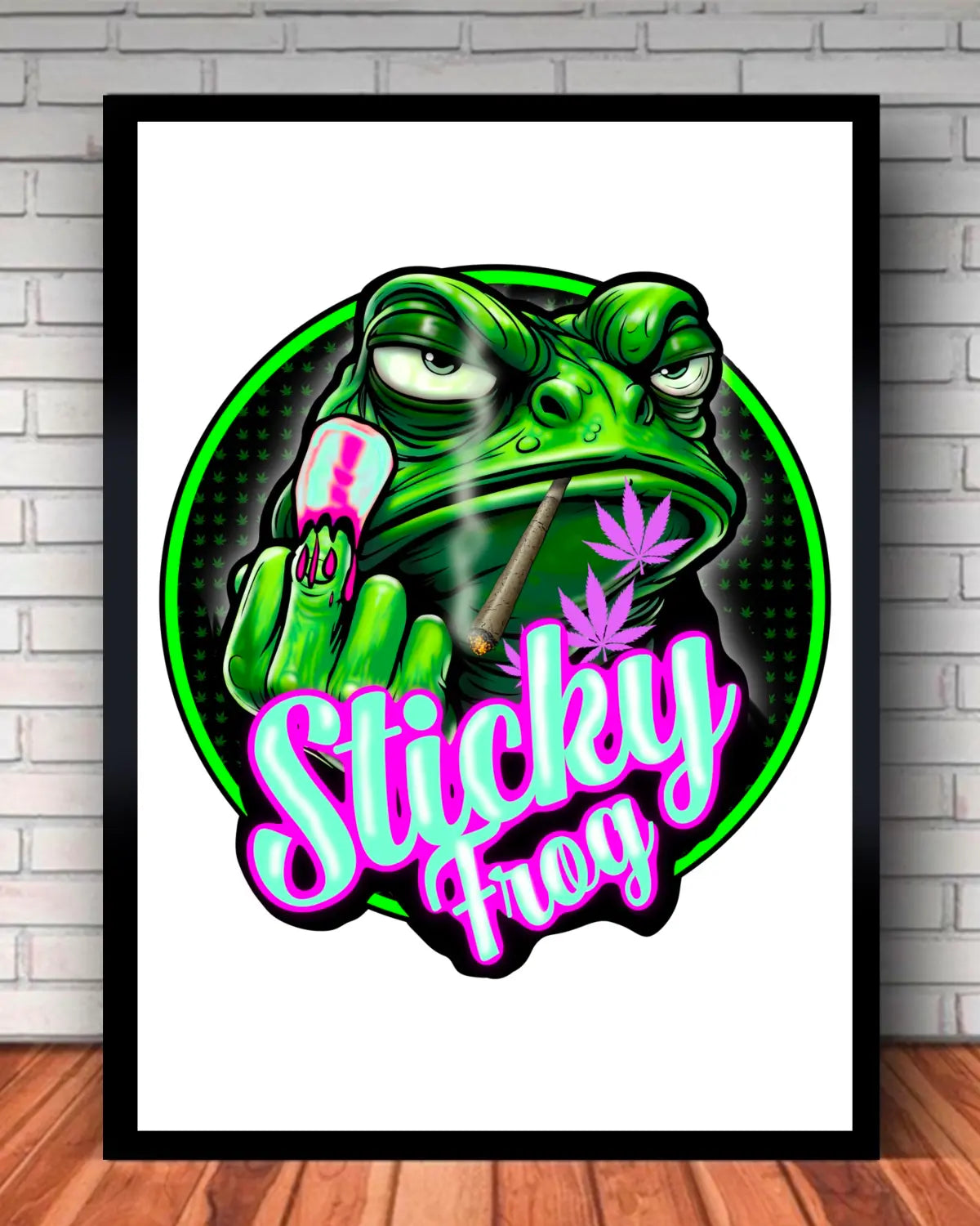 Sticky Frog Weed Strain Canvas – GrizzlySlapz | 16x20” Premium Black Framed Art