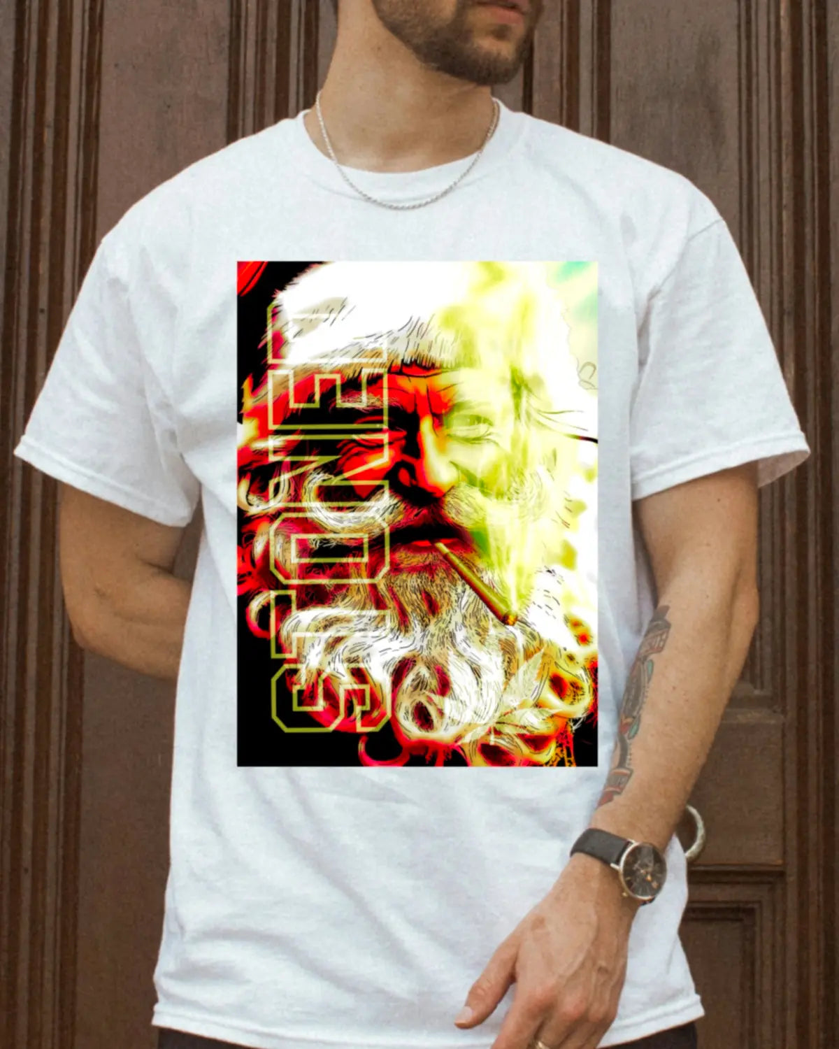 Stoned Santa Claus Christmas Weed T-Shirt | Festive Cannabis Art Tee by GrizzlySlapz