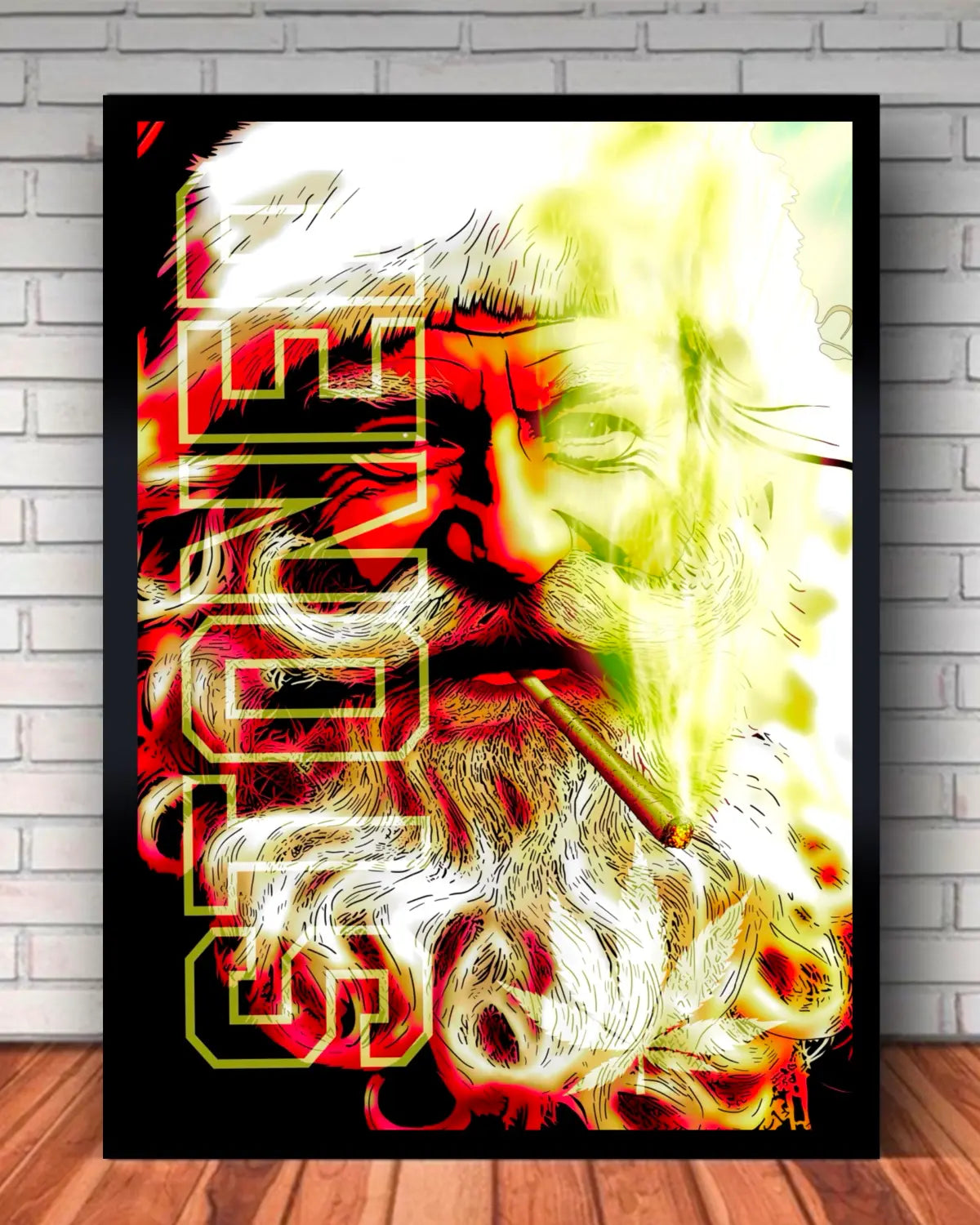 Stoned Santa Claus Christmas Wall Art – Framed Canvas (24” x 36”) | GrizzlySlapz