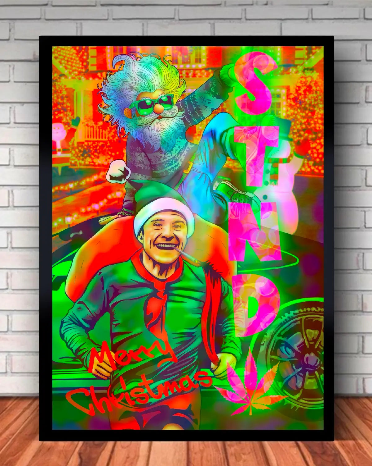 STND Weed Design XL Canvas – Epic Santa Chase Scene by GrizzlySlapz (24×36 Wall Art)