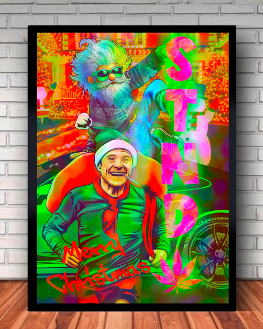 STND Weed Design XL Canvas – Epic Santa Chase Scene by GrizzlySlapz (24×36 Wall Art)
