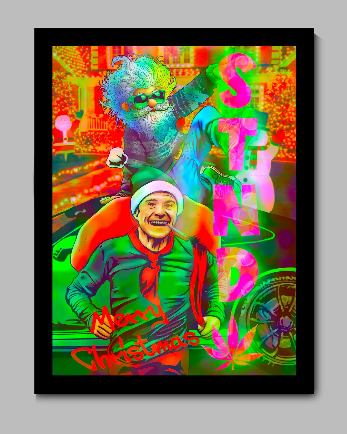 STND Weed Design XL Canvas – Epic Santa Chase Scene by GrizzlySlapz (24×36 Wall Art)