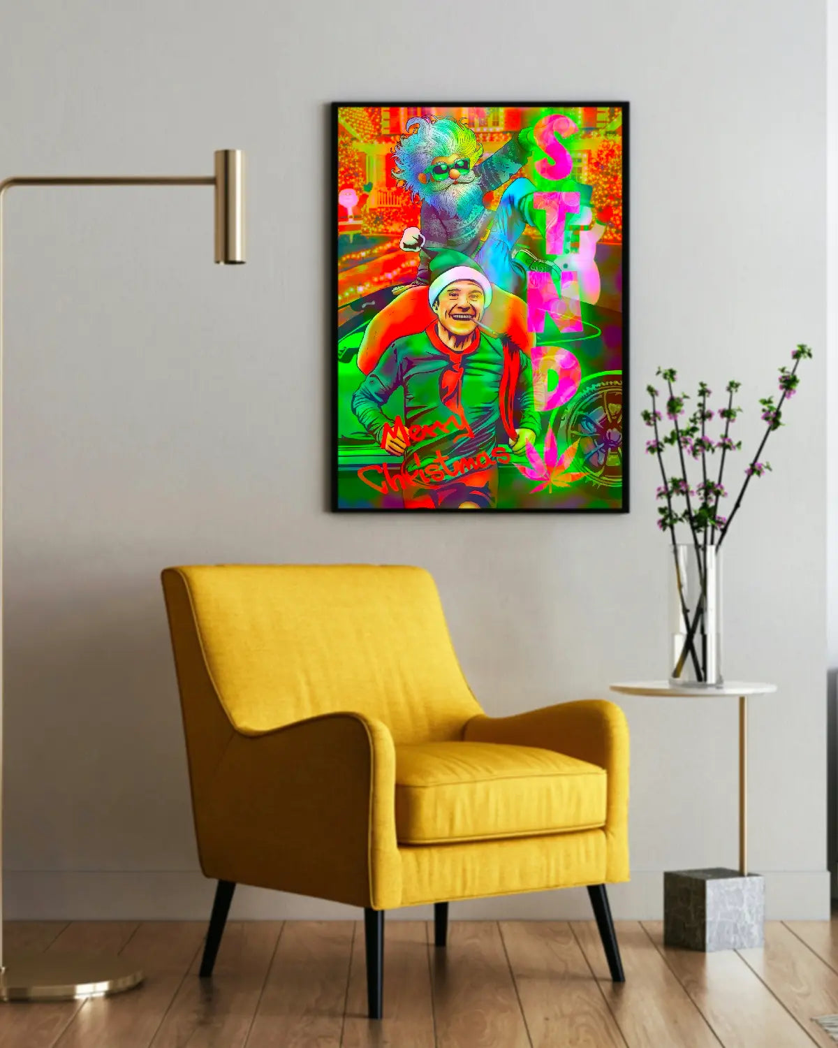 STND Weed Design XL Canvas – Epic Santa Chase Scene by GrizzlySlapz (24×36 Wall Art)