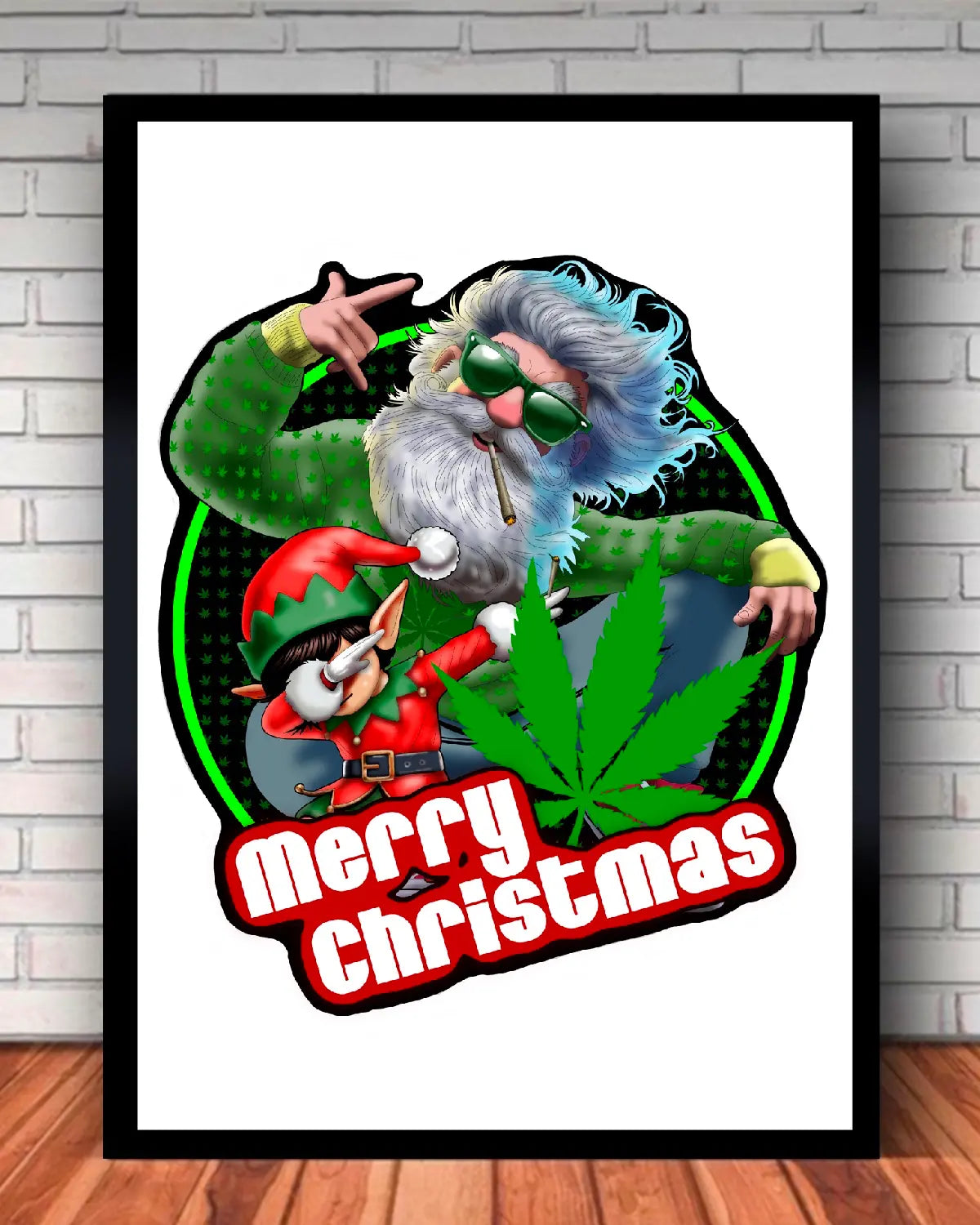 Santa & Elf Christmas Day Turn-Up – Oversized Canvas (24×36) • Weed Art by GrizzlySlapz