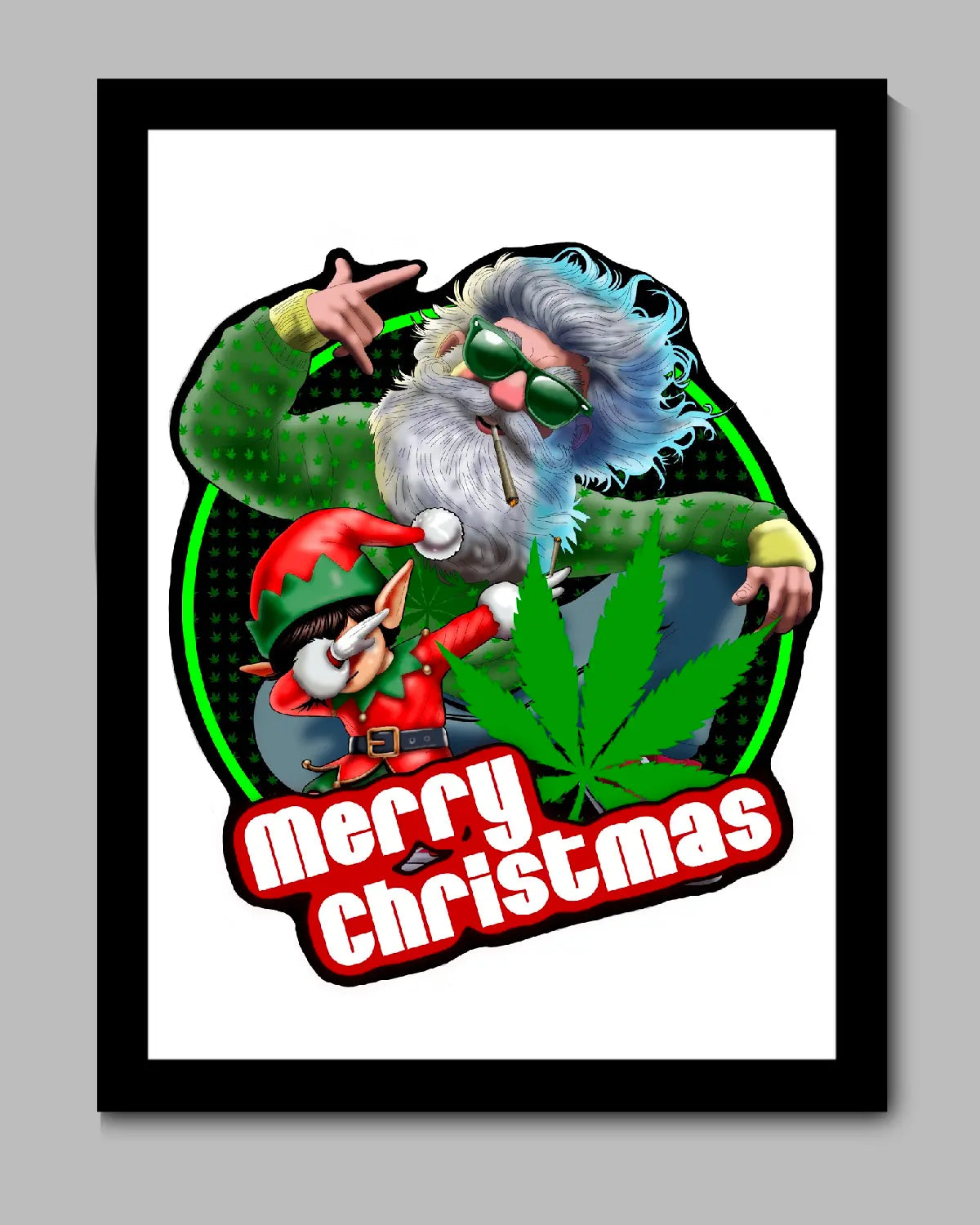 Santa & Elf Christmas Day Turn-Up – Oversized Canvas (24×36) • Weed Art by GrizzlySlapz