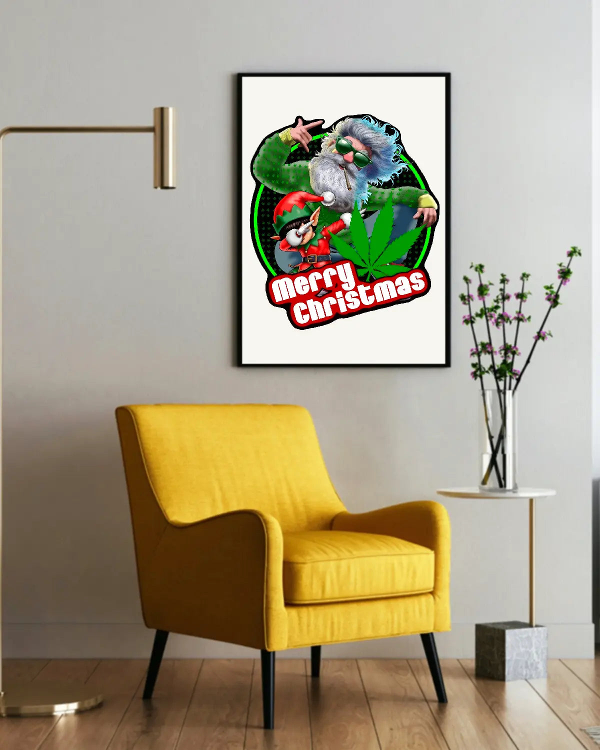 Santa & Elf Christmas Day Turn-Up – Oversized Canvas (24×36) • Weed Art by GrizzlySlapz