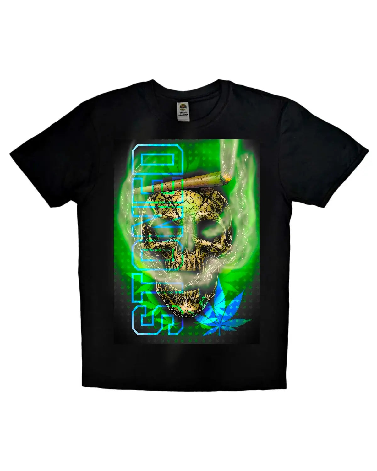 Stoned Smoking Skull Weed T-Shirt | Dark Cannabis Artwork by GrizzlySlapz