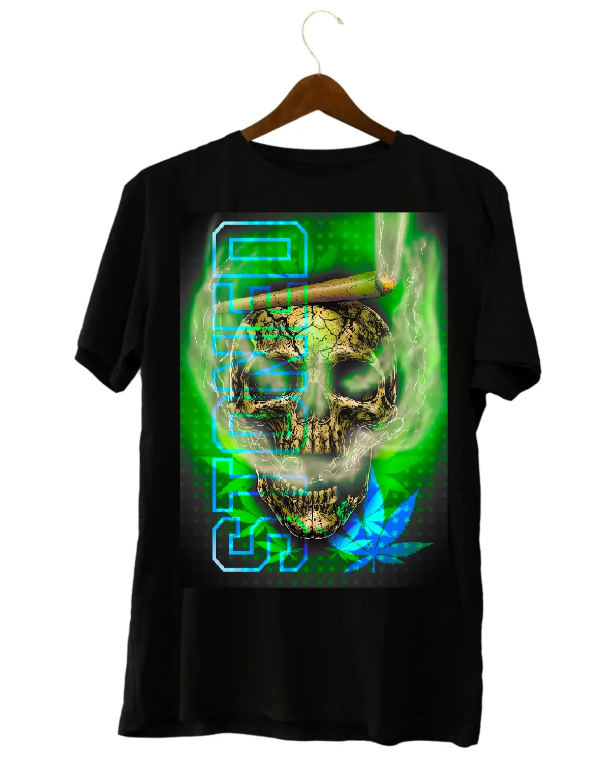 Stoned Smoking Skull Weed T-Shirt | Dark Cannabis Artwork by GrizzlySlapz