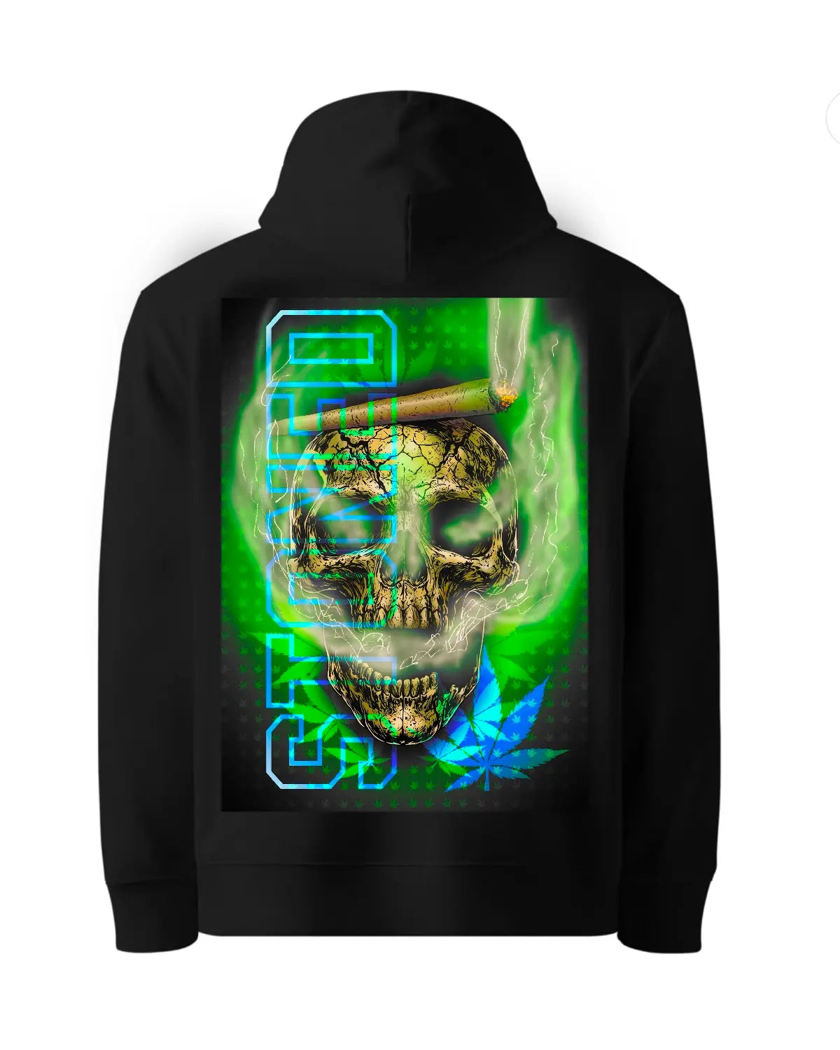 Stoned Smoking Skull Weed Hoodie | Dark Street Cannabis Art by GrizzlySlapz