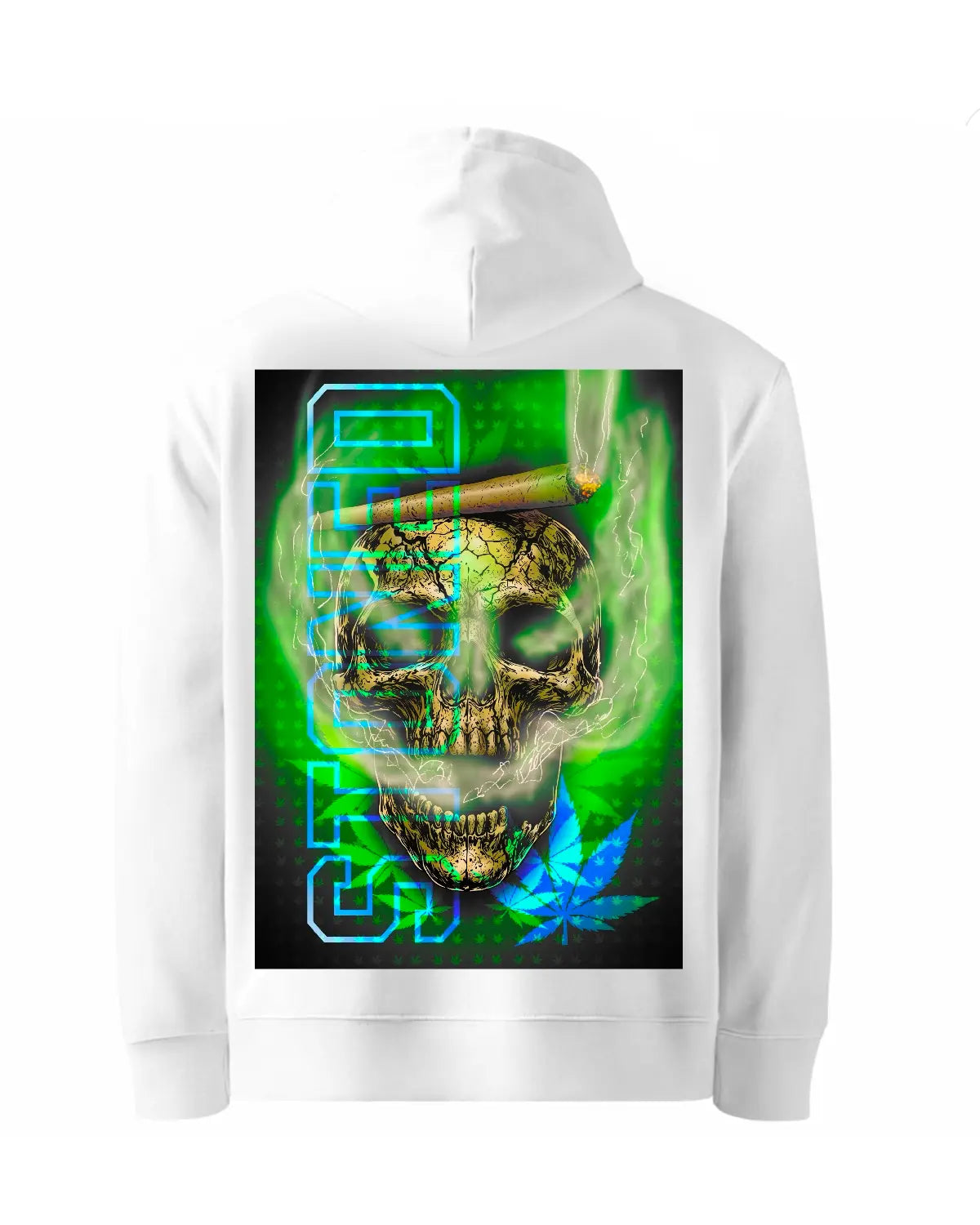Stoned Smoking Skull Weed Hoodie | Dark Street Cannabis Art by GrizzlySlapz