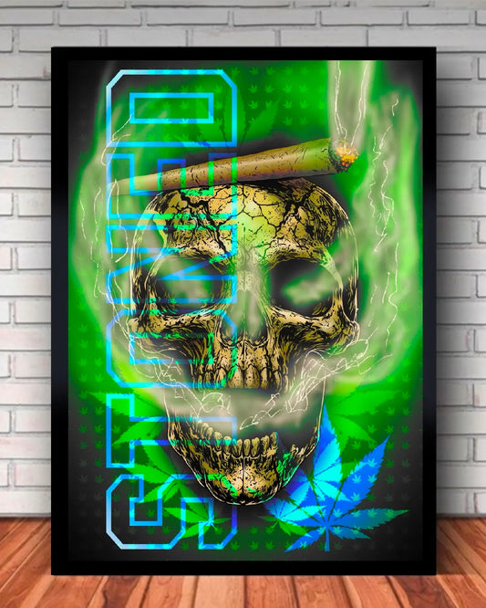 Stoned Smoking Skull Weed Canvas Wall Art – 24x36 | GrizzlySlapz