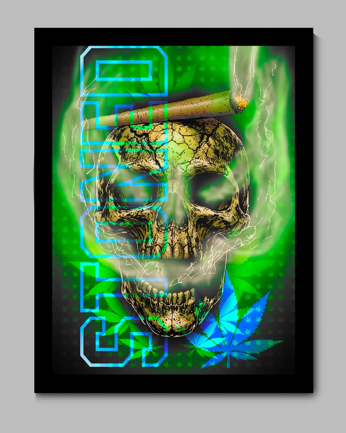 Stoned Smoking Skull Weed Canvas Wall Art – 24x36 | GrizzlySlapz