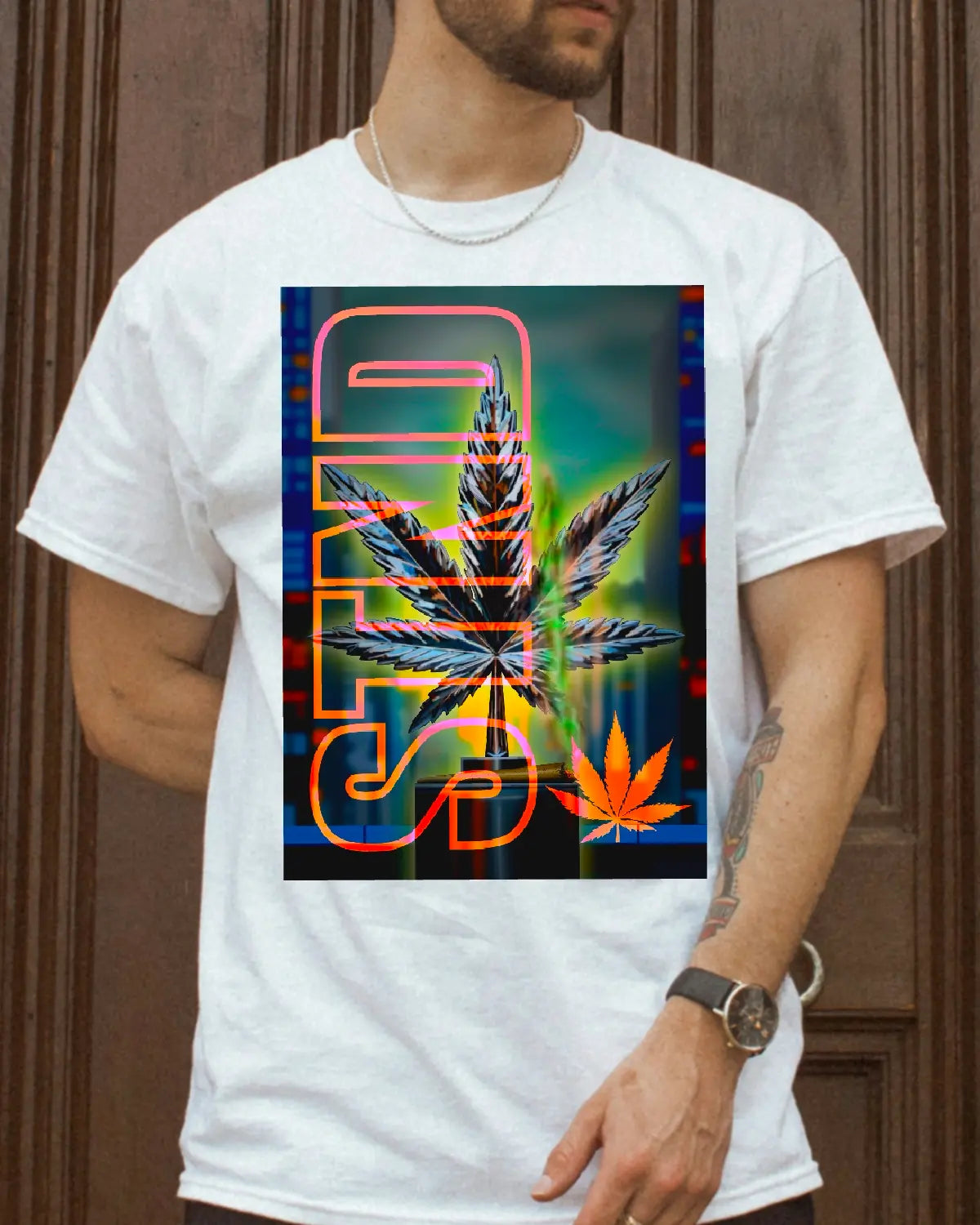 Chrome Weed Leaf Statue T-Shirt | Luxury Cannabis Artwork by GrizzlySlapz