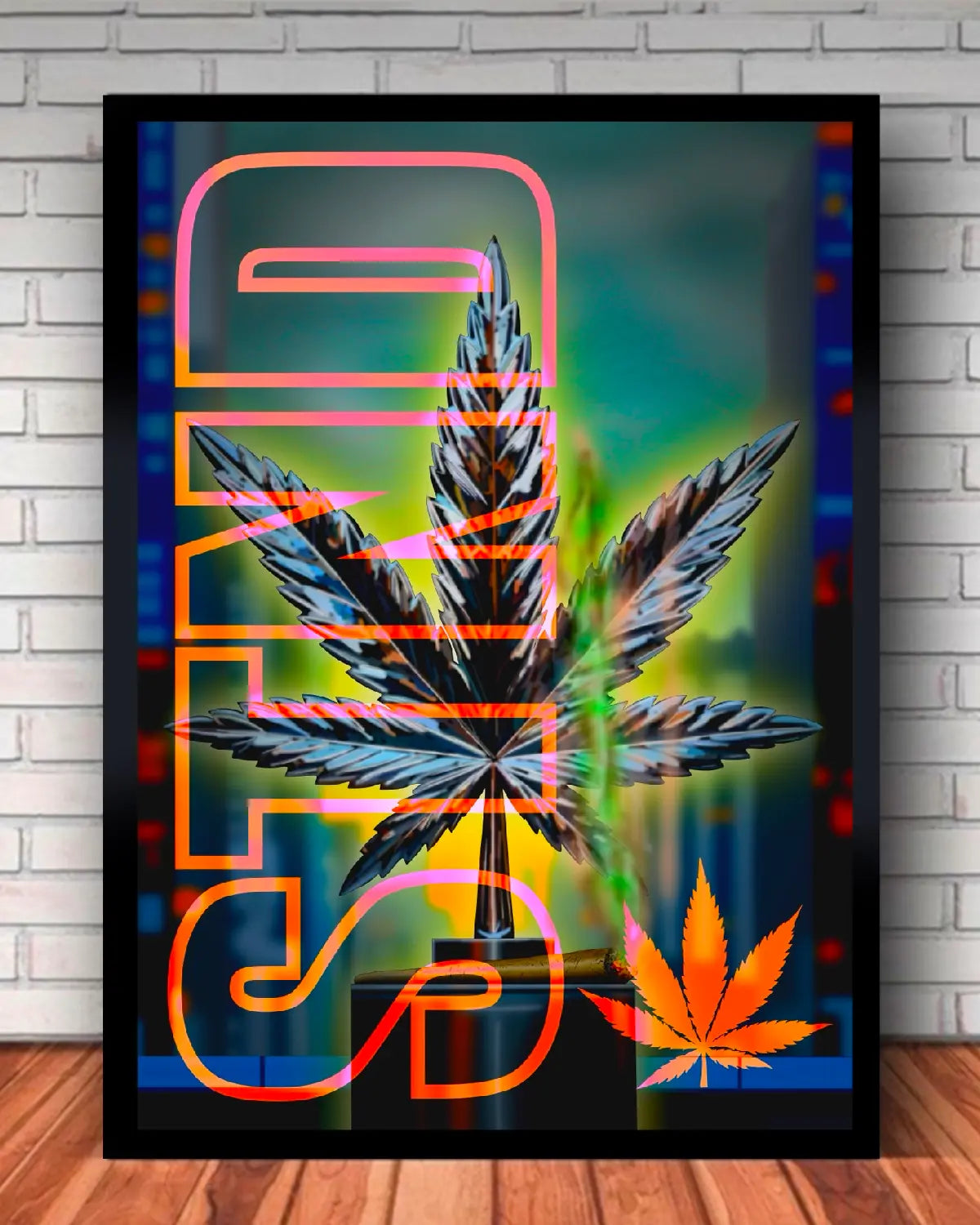 Chrome Weed Leaf Statue Canvas Wall Art – 24x36 | GrizzlySlapz
