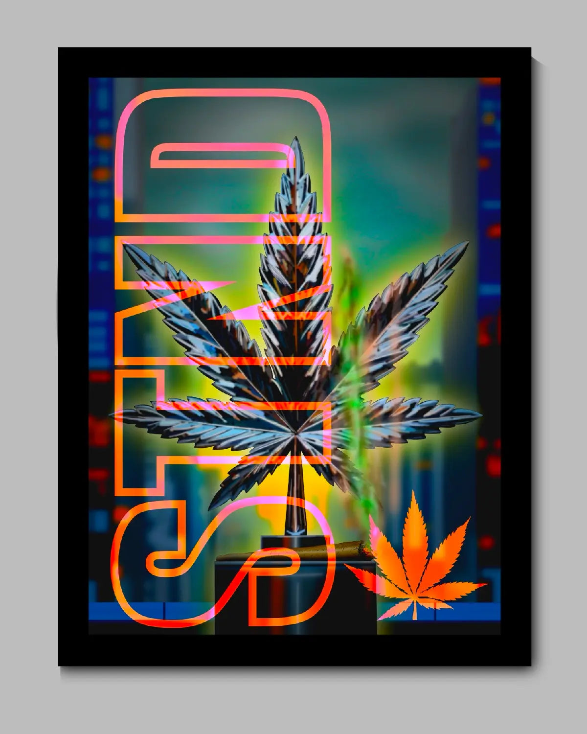 Chrome Weed Leaf Statue Canvas Wall Art – 24x36 | GrizzlySlapz
