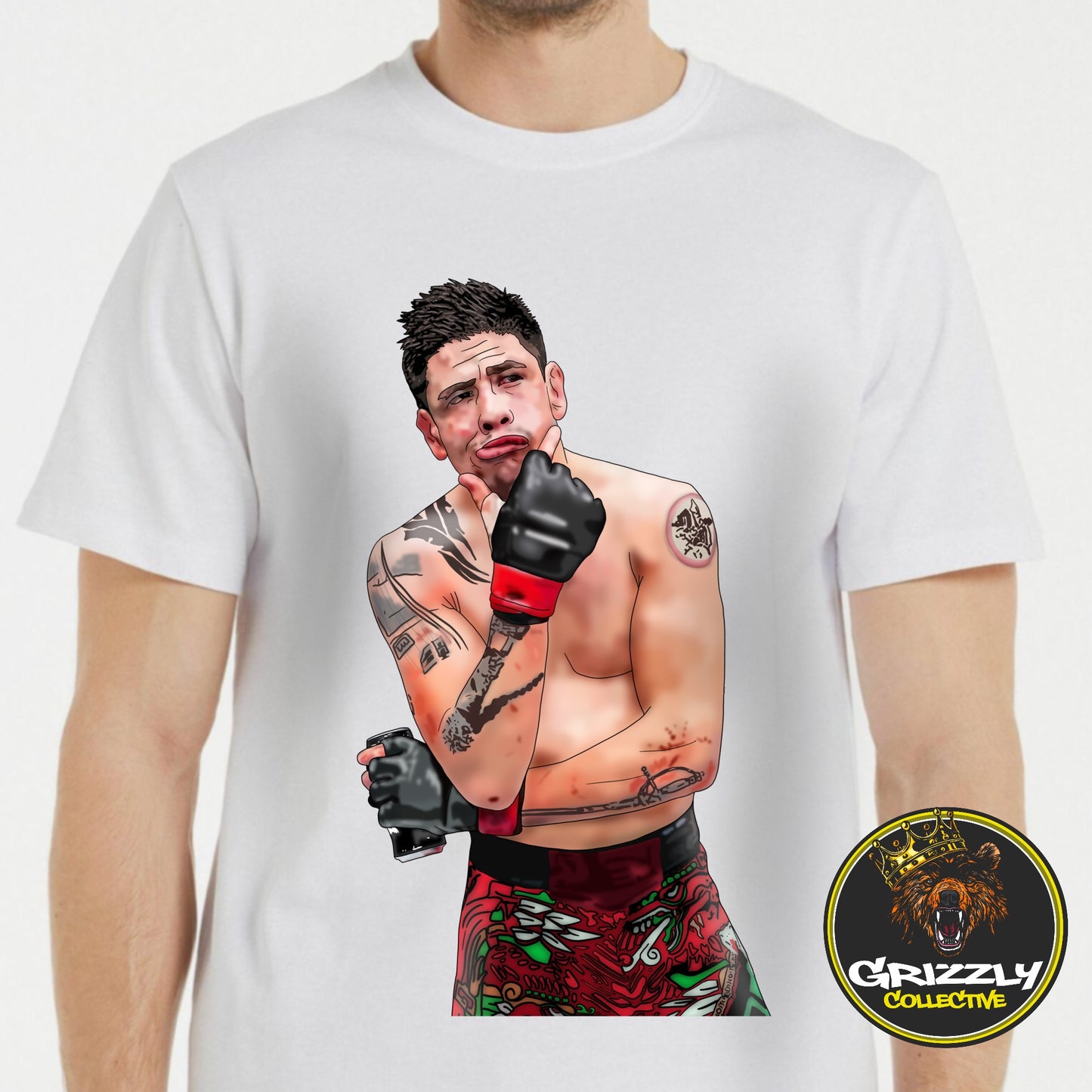 White Brandon Moreno GrizzlyGFX Design T Shirt