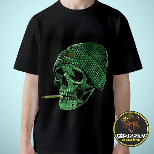 Black Stoner Skull T-Shirt with Grizzlyslapz Beanie