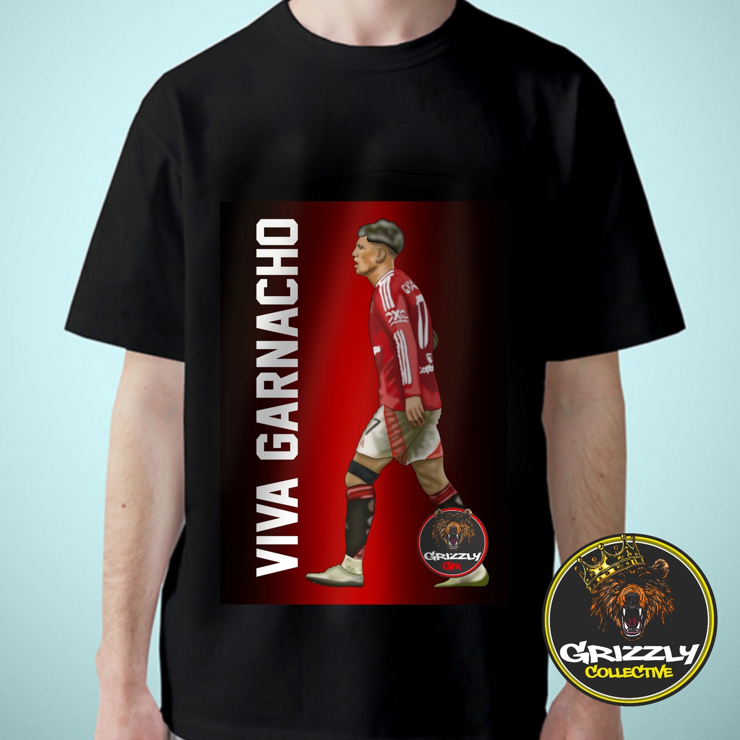 Black man United Viva Garnacho GrizzlyGFX Design TShirt