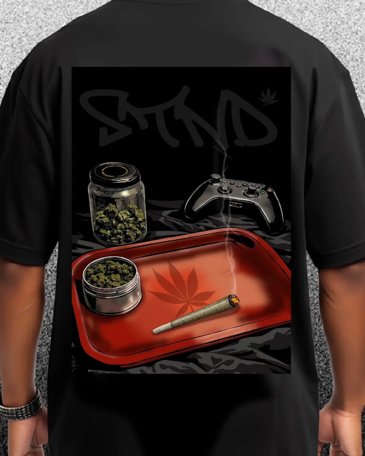 STND Late Night Setup T-Shirt | Gritty Weed Streetwear Artwork by GrizzlySlapz - Grizzly Collective