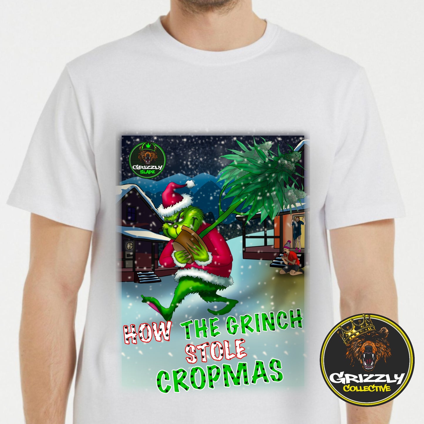 White How The Grinch Stole Cropmas Weed Design GrizzlySlapz TShirt