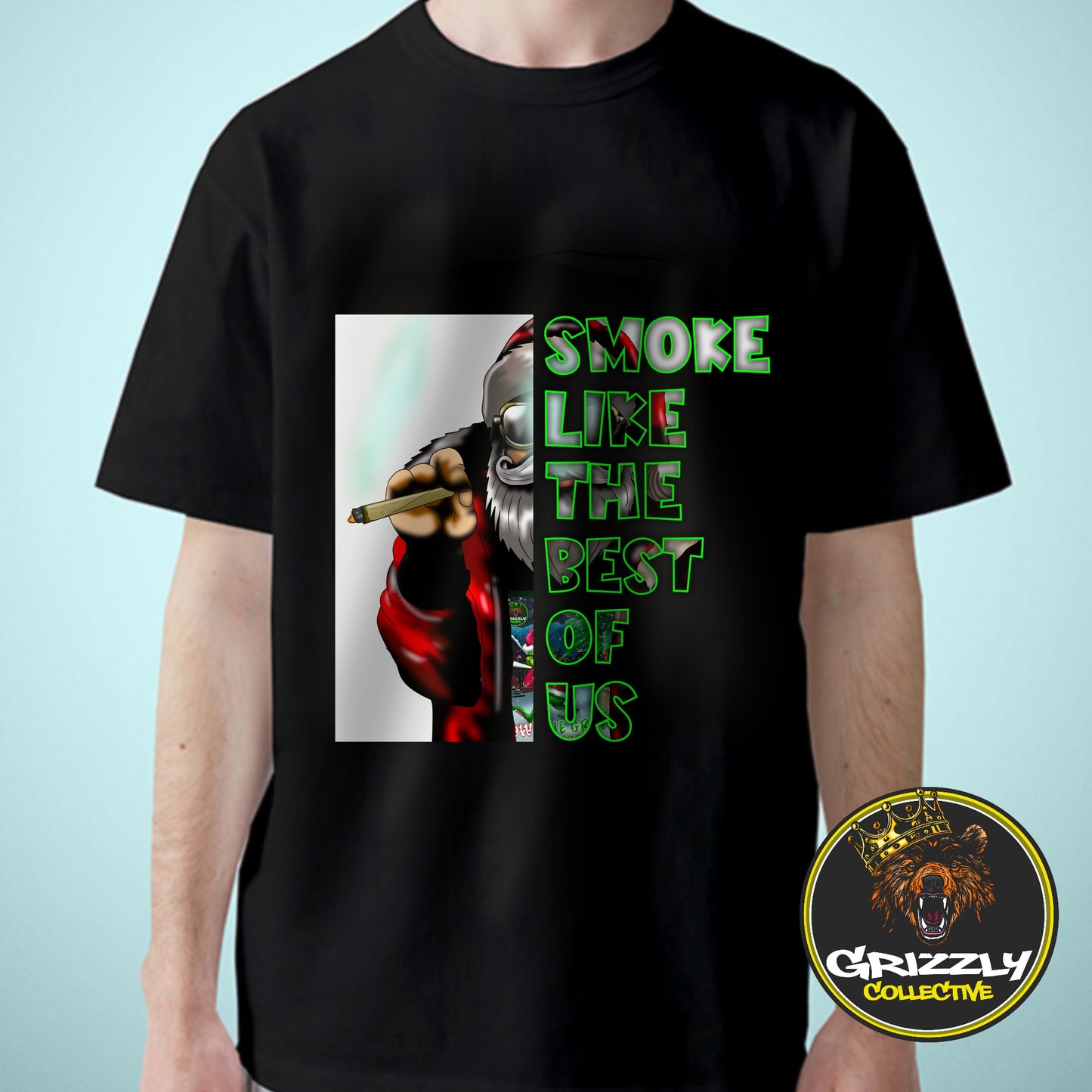 Black Smoke Like The Best Of Us Christmas Santa GrizzlySlapz Design TShirt