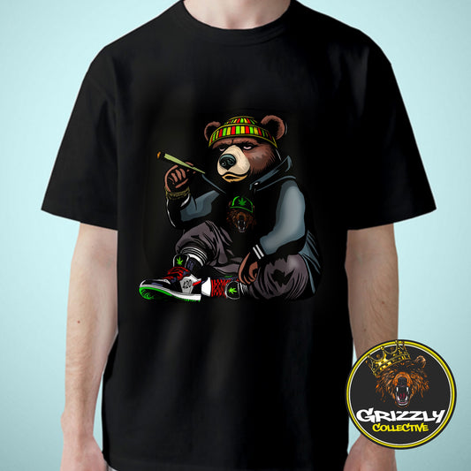 Black Stoner Grizzly Bear T-Shirt by GrizzlySlapz