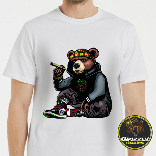 White Stoner Grizzly Bear T-Shirt by GrizzlySlapz