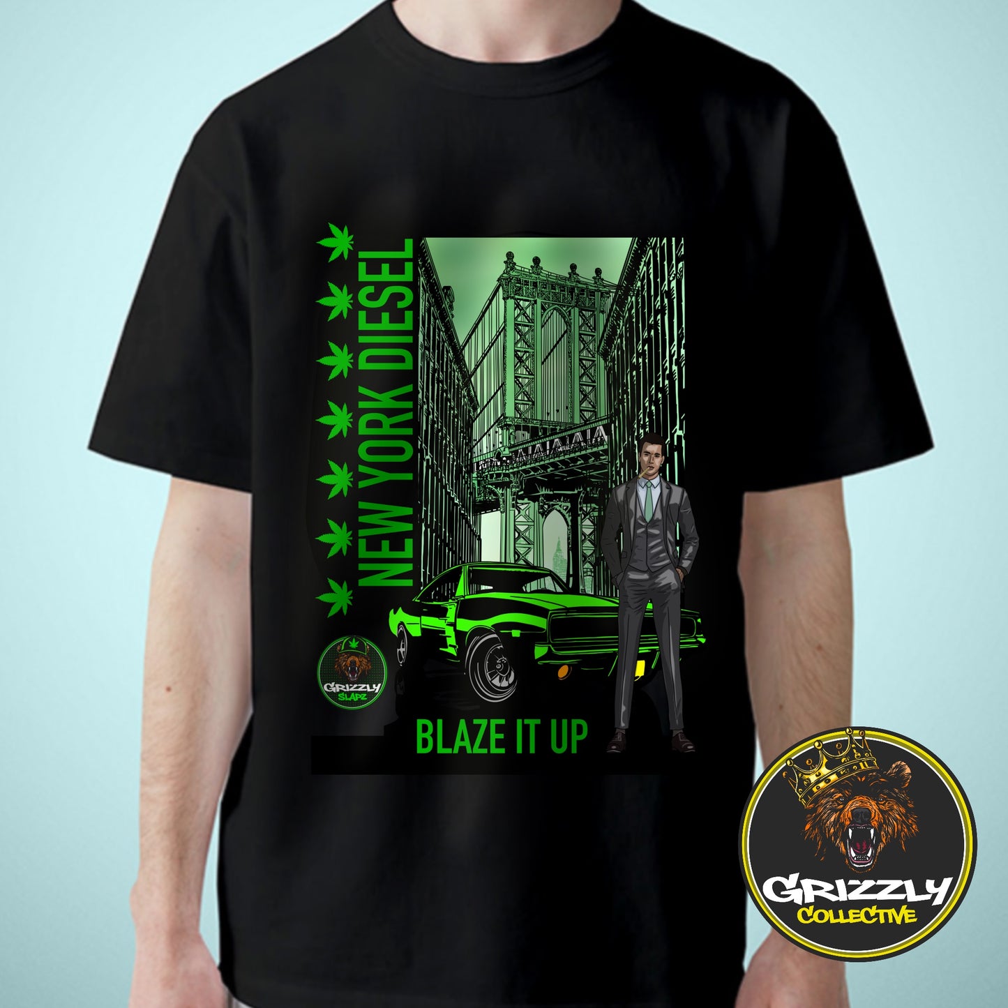 Black New York Diesel Weed Strain GrizzlySlapz Design TShirt