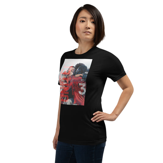 Benjamin Šeško Rising Striker football T-shirt in black – left-front angle